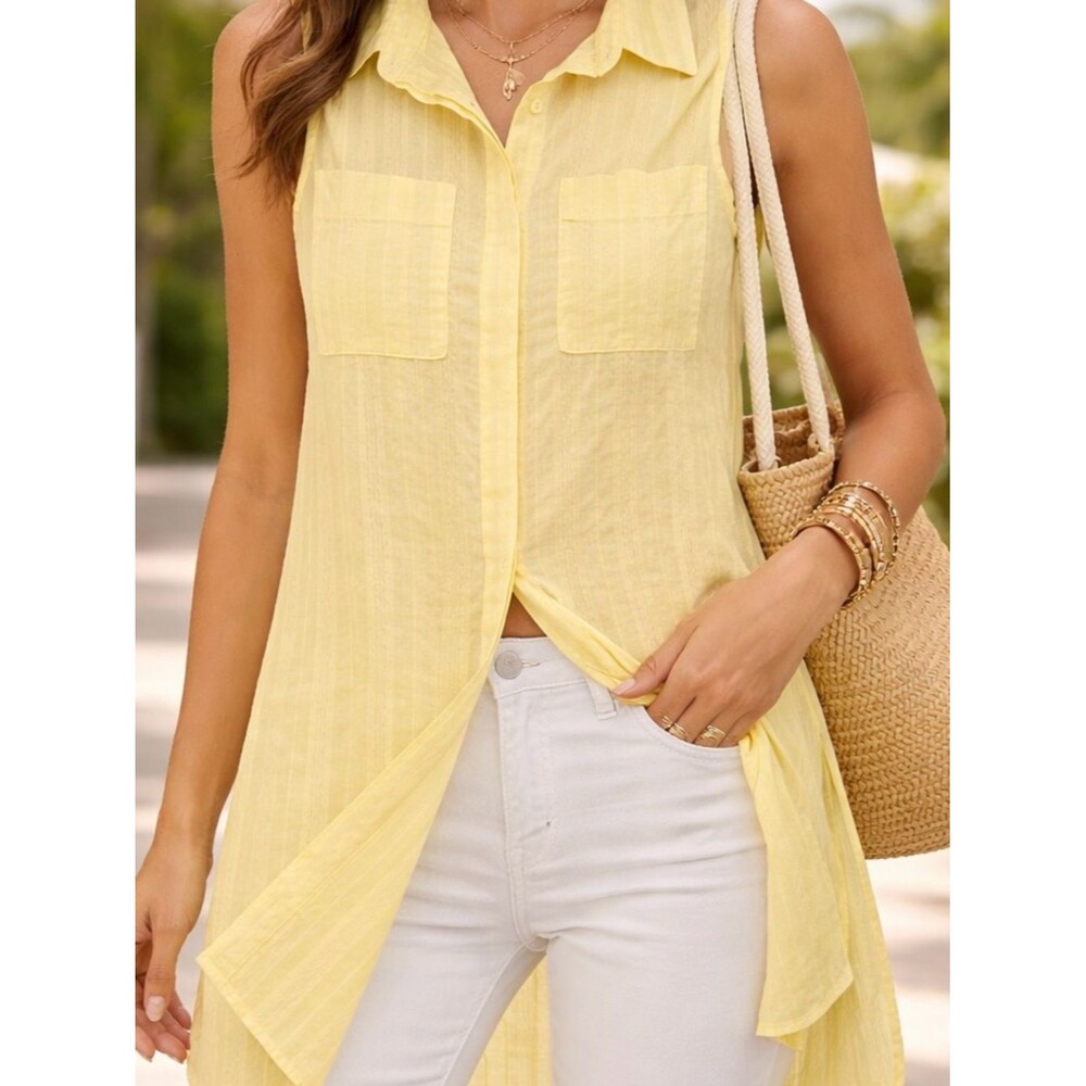 Cato Yellow Sleeveless Button-Down Tunic